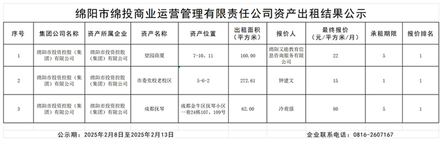綿陽市綿投商業(yè)運營管理有限責(zé)任公司資產(chǎn)出租結(jié)果公示_結(jié)果公示模板_副本